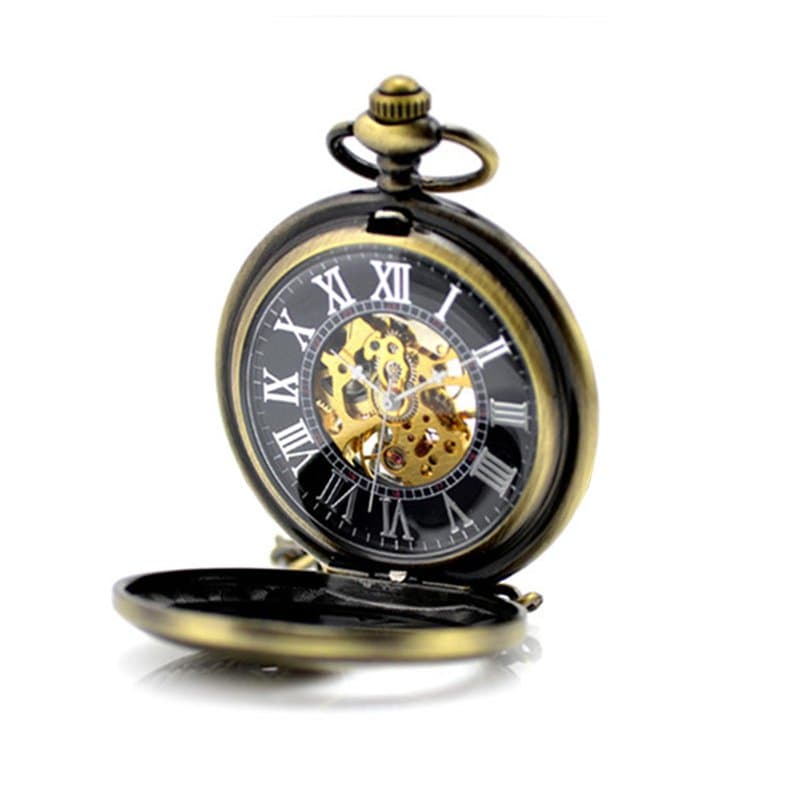 Feilok Montre de poche mécanique à remontage manuel en bronze antique, chiffres romains, chaîne de pendentif, phénix firebird, h