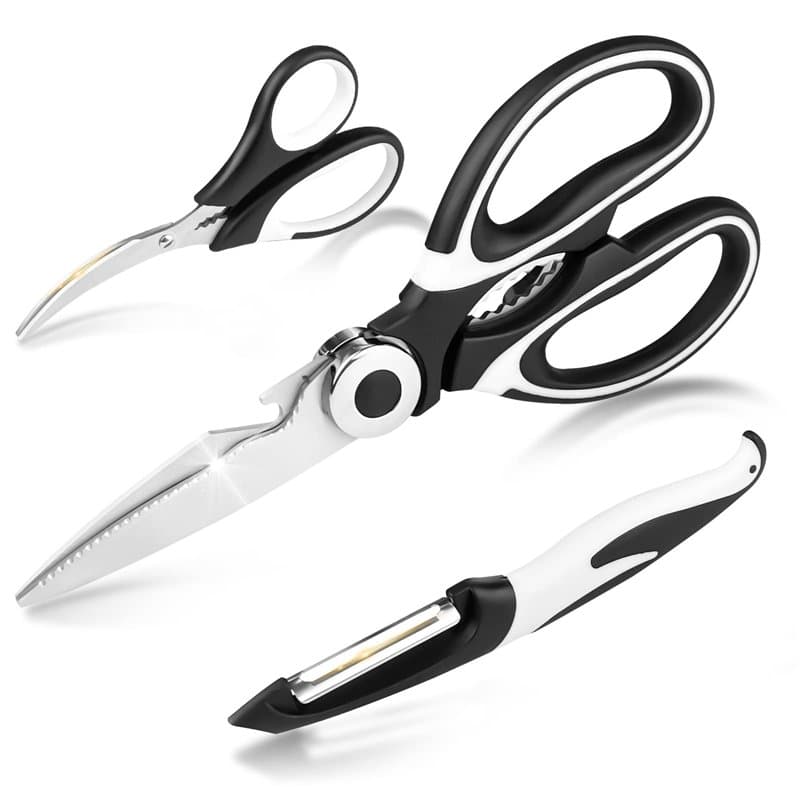 Fousenuk 3 pièces Ciseaux Cuisine, Ciseau Cuisine en Acier Inoxydable Professionnel avec Couvercle e Éplucheur, Ciseaux de Cuisi