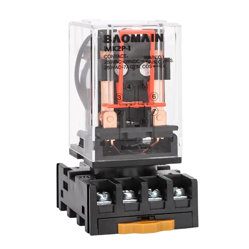 Baomain Relais de puissance, MK2P-I, bobine AC 220 V, DPDT, 8 broches avec socle de serrage enfichable