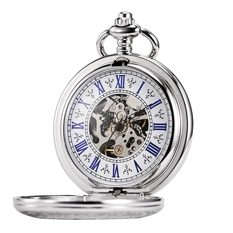 TREEWETO Montre De Poche avec Chaîne pour Hommes Femmes Rétro Mécanique Squelette Analogique À Remontage Manuel Antique Loupe Co