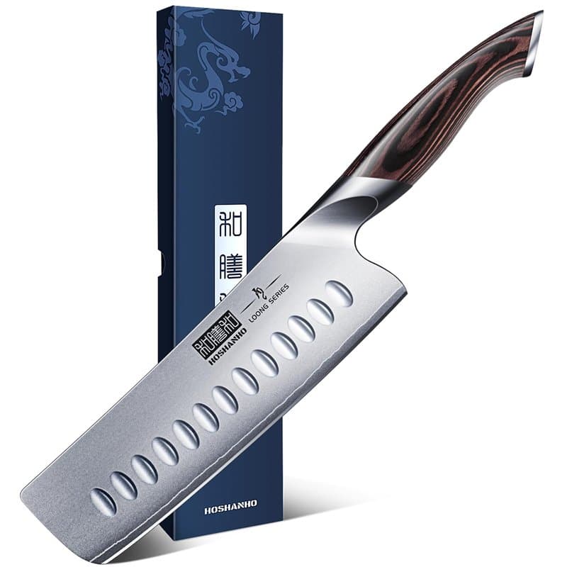 HOSHANHO Couteau de Cuisine Nakiri de 18 cm, Couteaux de Cuisine Japonais en Acier Inoxydable à Haute Teneur en Carbone, Couteau