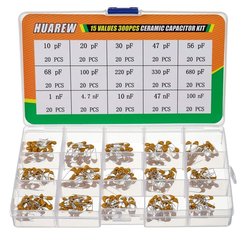 HUAREW 15 Valeurs 300 pièces Condensateur céramique 10~680 pF et 1~100 nF Kit de classification
