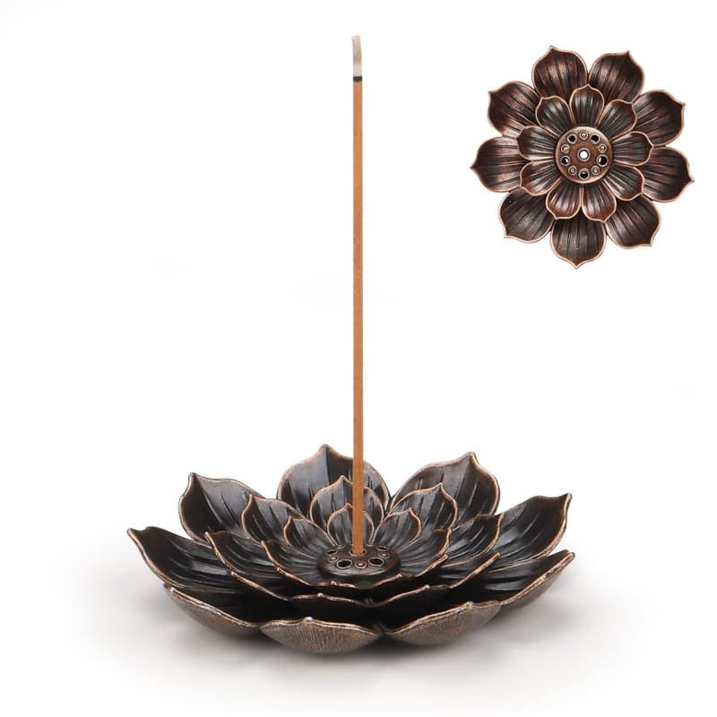 Porte Encens de Lotus en Laiton,2 Pièces Brûleur d'Encens en Bâton,Lotus Stick Bruleur Encens Porte à Cône Support Encensoir ave