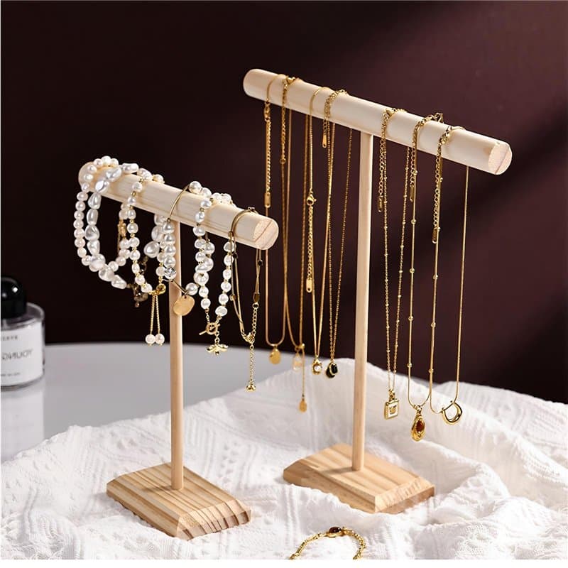 2 Pièces Porte Bijoux en Bois, Porte Collier en Forme de T Presentoir Bijoux, Porte Bracelet, Organisateur Bijoux, Base Stable