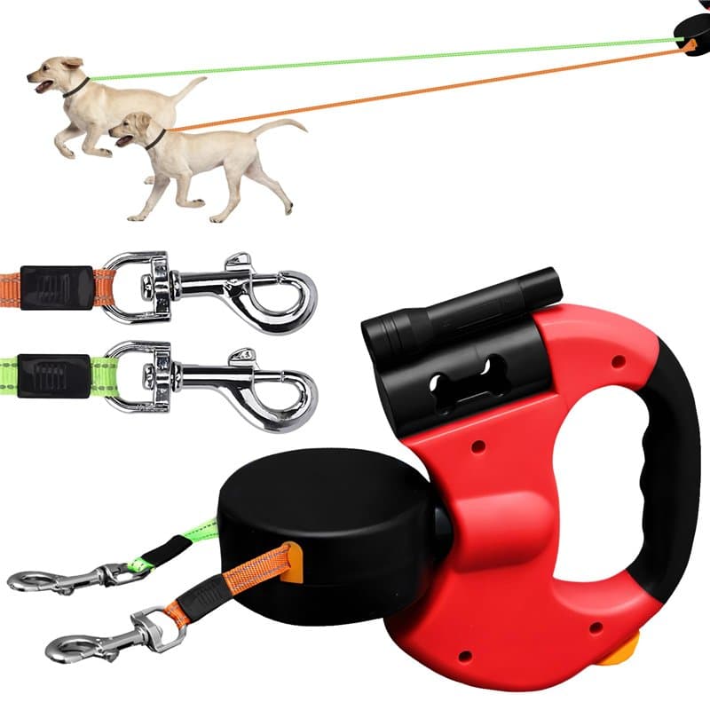 Laisse pour Chien, Laisse Chien Enrouleur, Double Laisse pour 2 Chiens, Enrouleur, Extensible, Rétractable, 3 Metres, 360º sans
