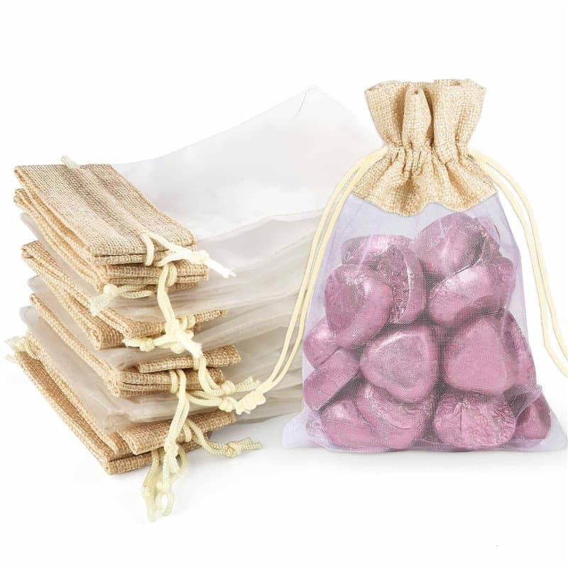CINGHIA Sachet Organza 10x15cm, 20 Pièces Sacs Cadeaux avec Cordon de Serrage, Pochon en Toile de Jute Épissure pour Stockage de