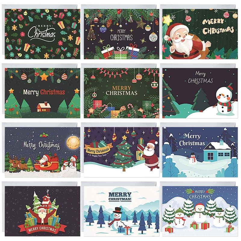 HOOPOE Carte Noel avec Enveloppe et Autocollants,12 Pièces Carte de Noel avec Enveloppe, Carte Joyeux Noel,Carte Voeux Noel Plié