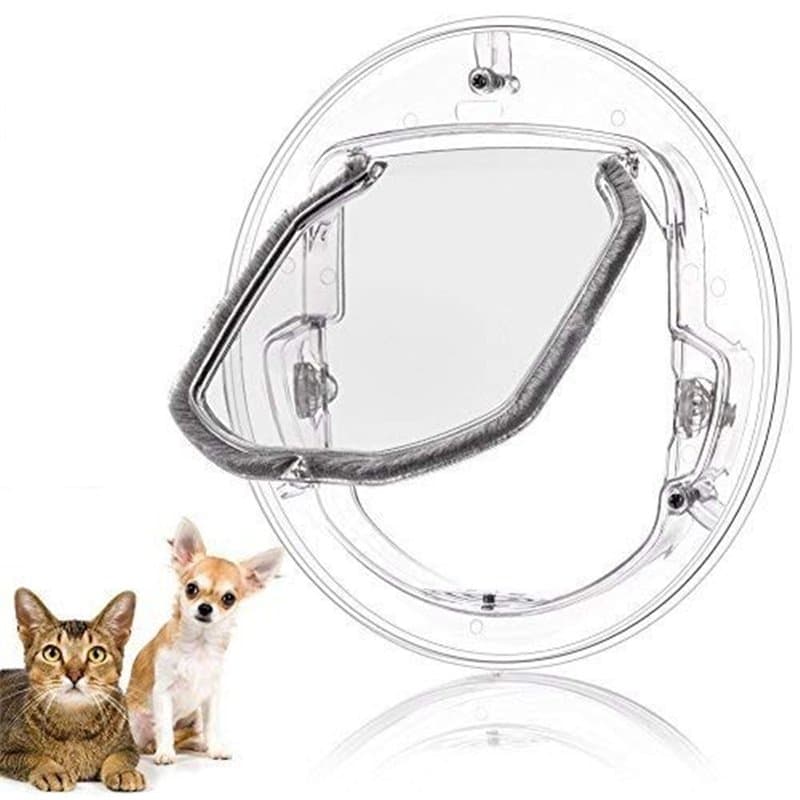 chatiere Double vitrage Ronde- Porte chatière pour Chat, 4 Voies, Porte pour Petit Animal Domestique avec fenêtre en Verre pour