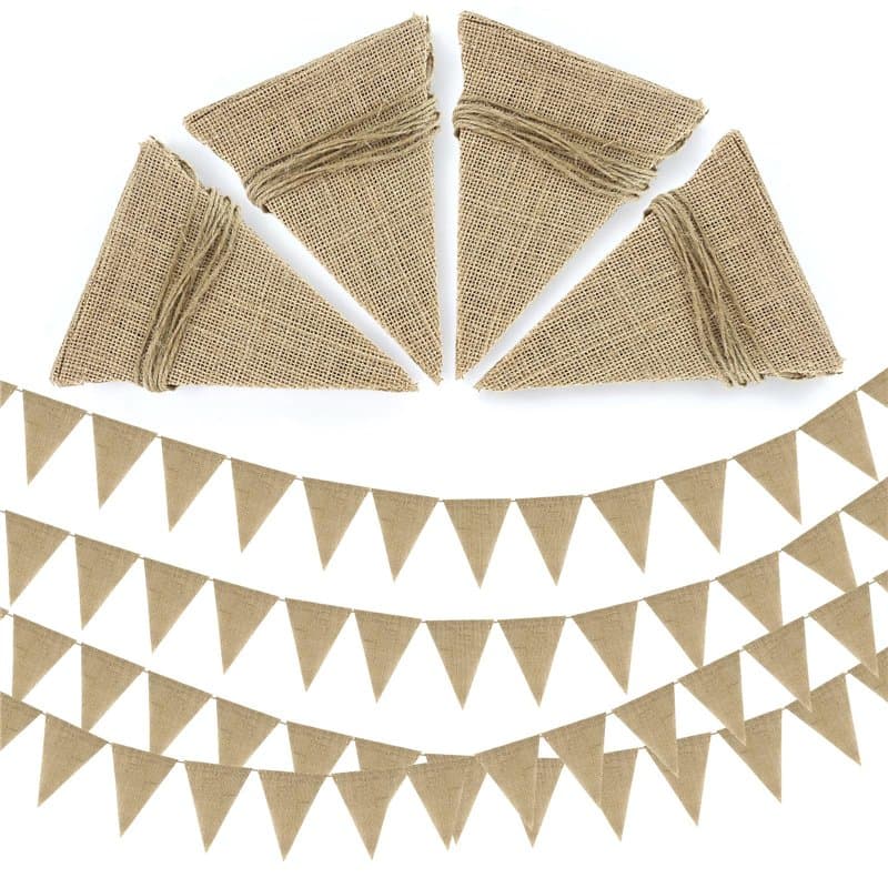 Lot de 4 guirlandes de fanions en toile de jute - Guirlande de fanions - Pour l'extérieur - Résistante aux intempéries - 52 pièc