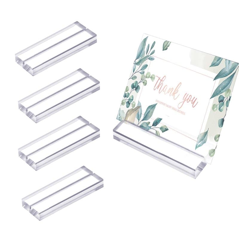 Porte Photo Pince Protection Carte Porte Cartes Visite,4 pcs Porte Cartes en Acrylique Transparent avec Base Porte Cartes de Pré