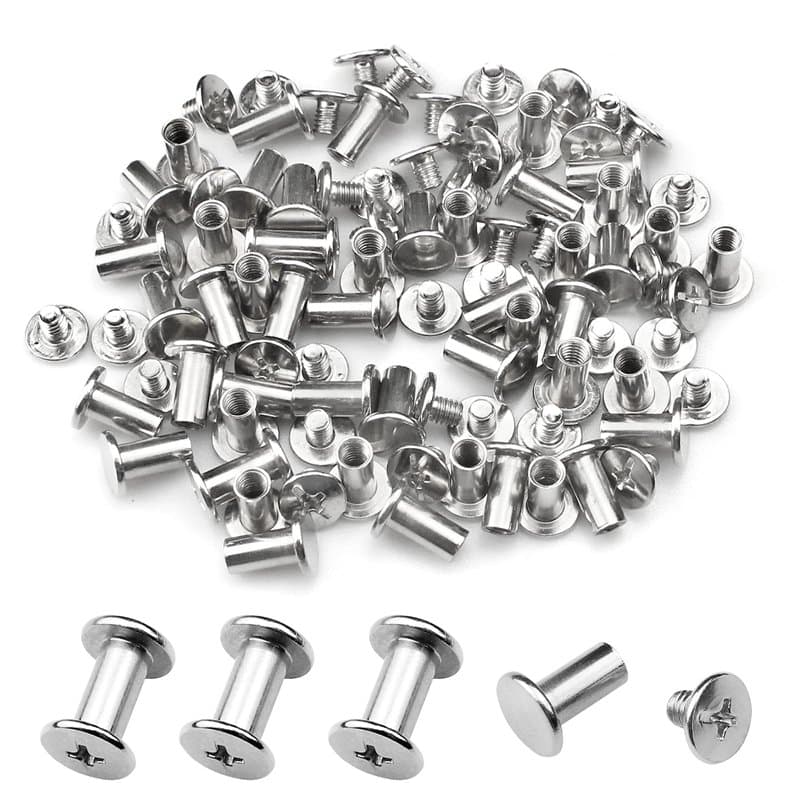 inodiref 50 Pièces Rivets Pour Cuir 10mm Vis Chicago Inox Rivet a Frapper Inox Pour Bricolage en Cuir, Livres, Albums Photos, Ce