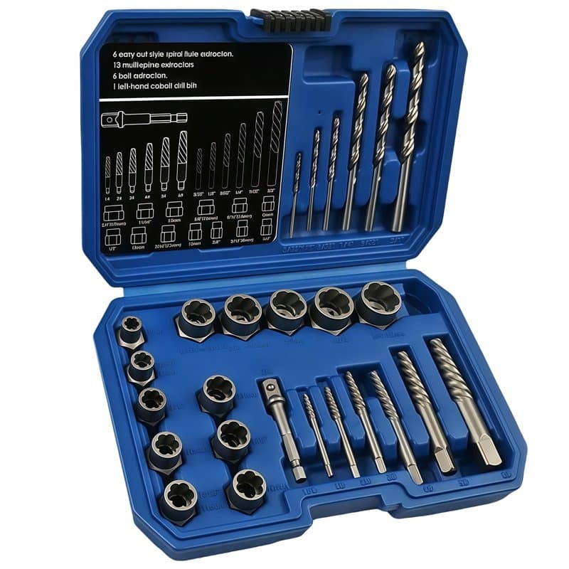 LEKEFETO Lot de 26 extracteurs de vis et d'écrous, en acier inoxydable 42CrMo/35CrMo, avec sac de transport, pour vis, écrous et
