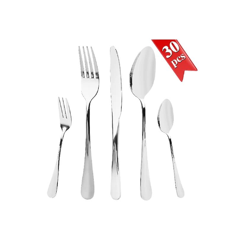 Set de Couverts pour 6 Personnes, 30 Pièces Couverts avec Couteau, Fourchette, Couverts de Table Polis Miroir, Couverts Lavables