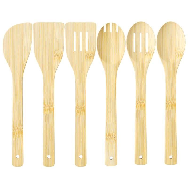 MeoZynxadril 6 Pièces Ustensiles de Cuisine en Bambou - Spatule, Cuillère en Bois - Ensemble pour la Cuisine