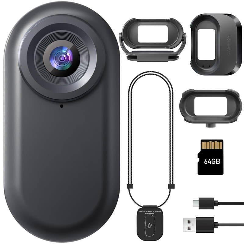 Mini Caméra Sport 1080P, 64GB Caméra de Sport de Charge Magnétique, Écran HD Pleine Vue 1.47 Pouce, Batterie de 1150 mAh, pour V