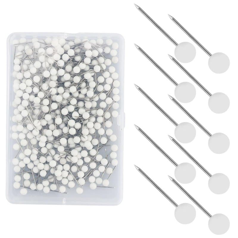 330 Pièces Carte Punaises, Punaises Tableau Liège Plastique Ronds Points de Têtes et Aiguilles en Acier Punaises1/8”, Blanc