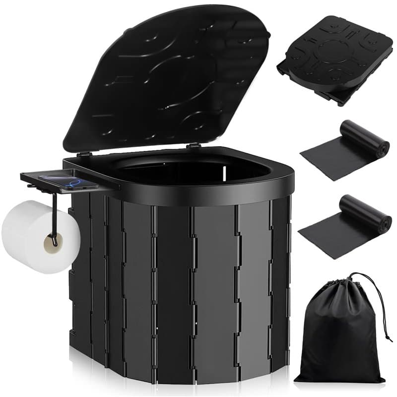 TEBOKHAD Toilette Portable Camping, Toilette Camping Pour Hommes Et Femmes, Avec Couverture & 2 Rouleaux De Sacs Poubelles, Toil