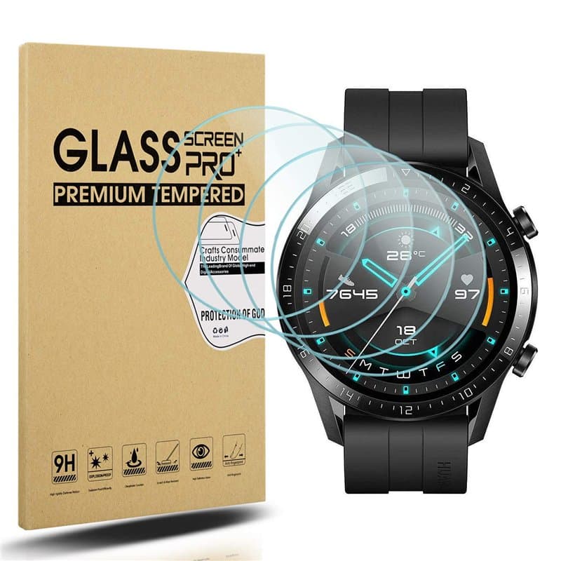 Diruite 4 Pièces Compatible avec Huawei Watch GT 2 46mm Protection Écran(Diamètre 39mm),2.5D Arc Edges 9H Dureté en Verre Trempé