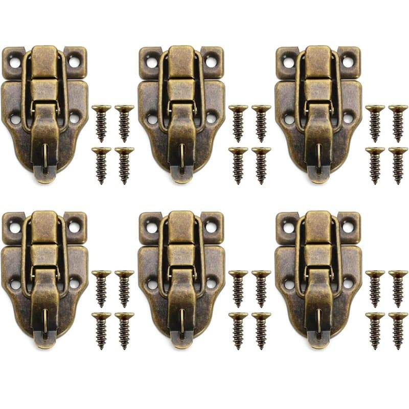 Zwenjuan Fermoirs Boite Bois,6 PCS Fermeture Vintage Bronze Rétro Loquet de Fermeture Loquet à Bascule avec Vis Vintage avec Fer
