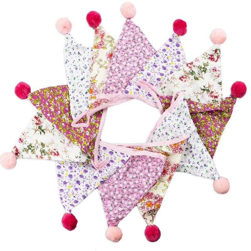 Banderole de fanions en tissu de 4 m avec 12 fanions double face en coton, 17x17 cm, guirlande triangulaire florale pour fêtes d