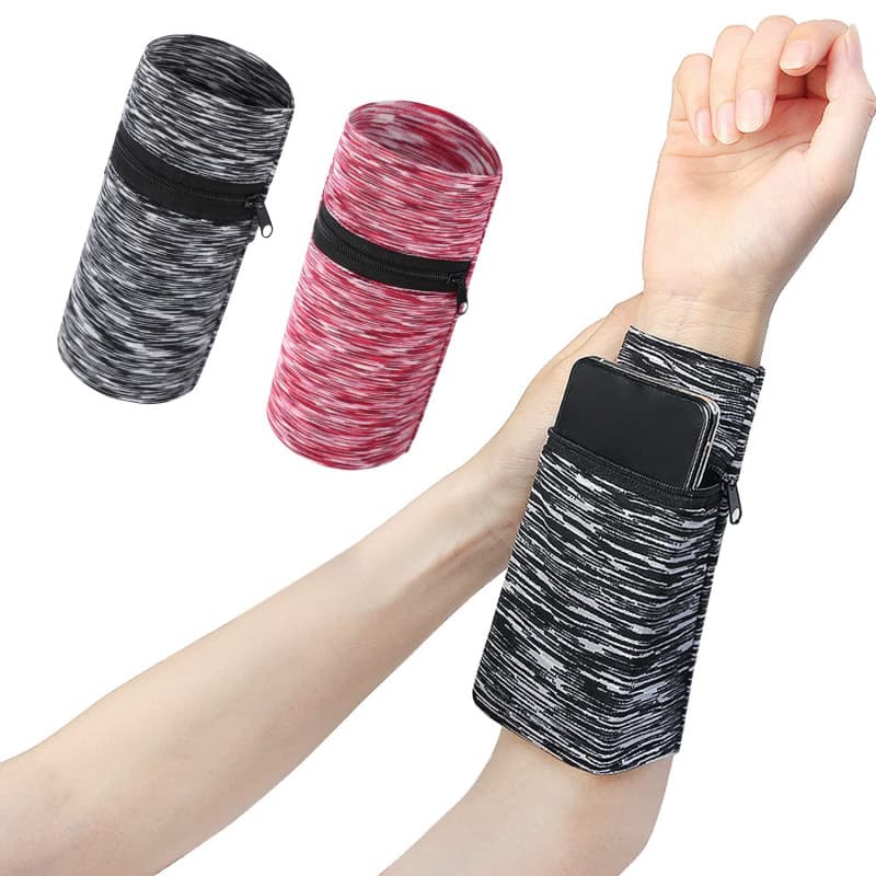 Lot de 2 Sacs de Poignet de Sport, Porte-Monnaie à Fermeture Éclair, Sac de Bras de Course à Glissière Type Clé Interchangeable,
