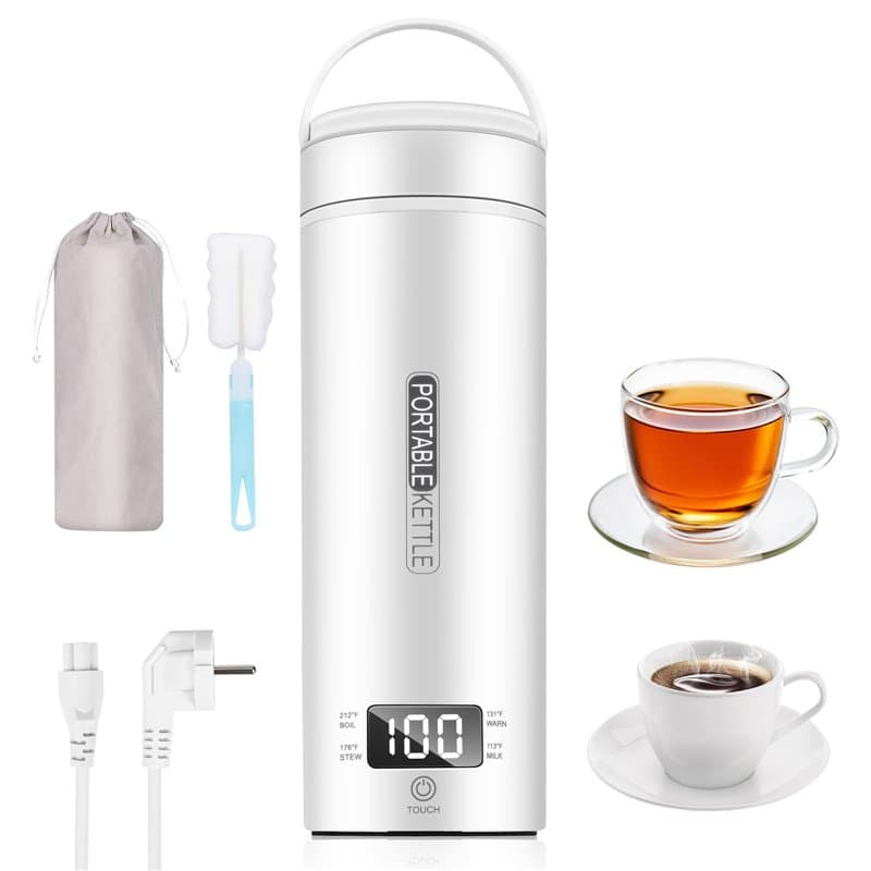 Euakee Bouilloire électrique portable de voyage - 450 ml - Bouilloire de voyage - Arrêt automatique et protection à sec - En aci