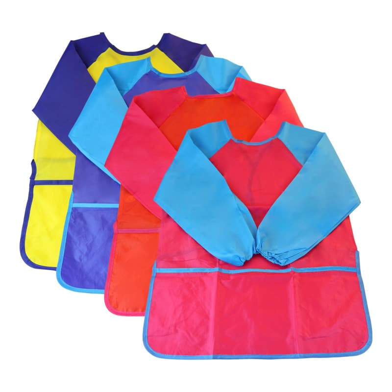 EASYKEENECOM Pack De 4 Tabliers De Peinture Pour Enfants, Blouse De Peinture, Tablier Artisanal à Manches Longues Et Poches, Tab