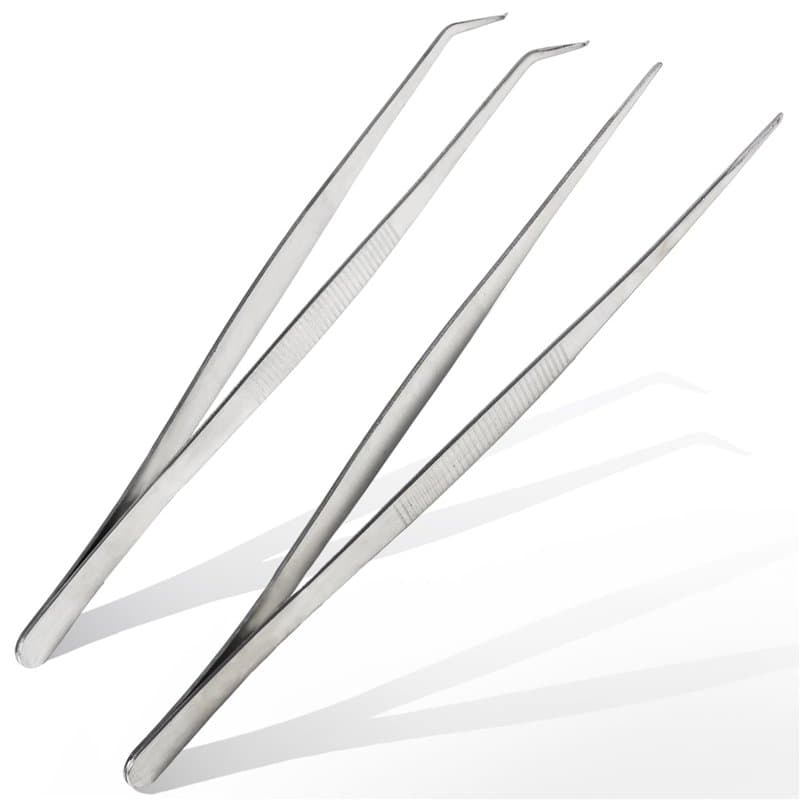 Lot de 2 pinces à épiler courbées - 25 cm - En acier inoxydable - Professionnelles - Antidérapantes - Pour animaux de compagnie