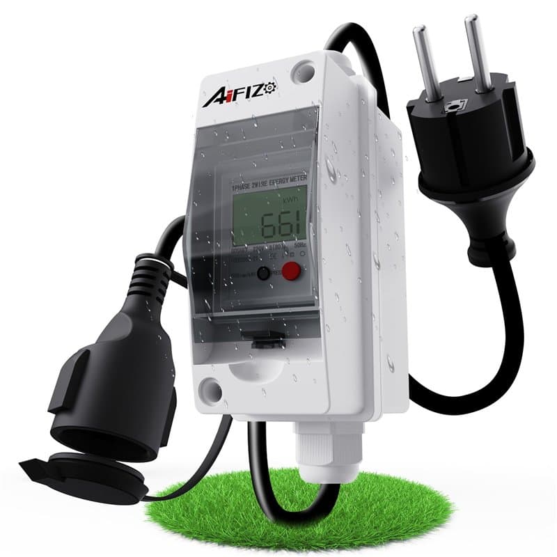 AIFIZO Compteur électrique numérique mobile 80 A 230 V, appareil de mesure KWH mobile d'extérieur avec étanchéité IP65, avec réi