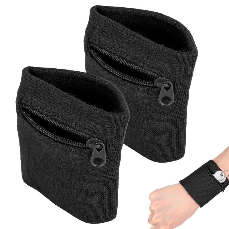 Lot de 2 portefeuilles de poignet avec fermeture éclair, sac à main pour homme et femme, pochette de sport, bracelets de sueur,