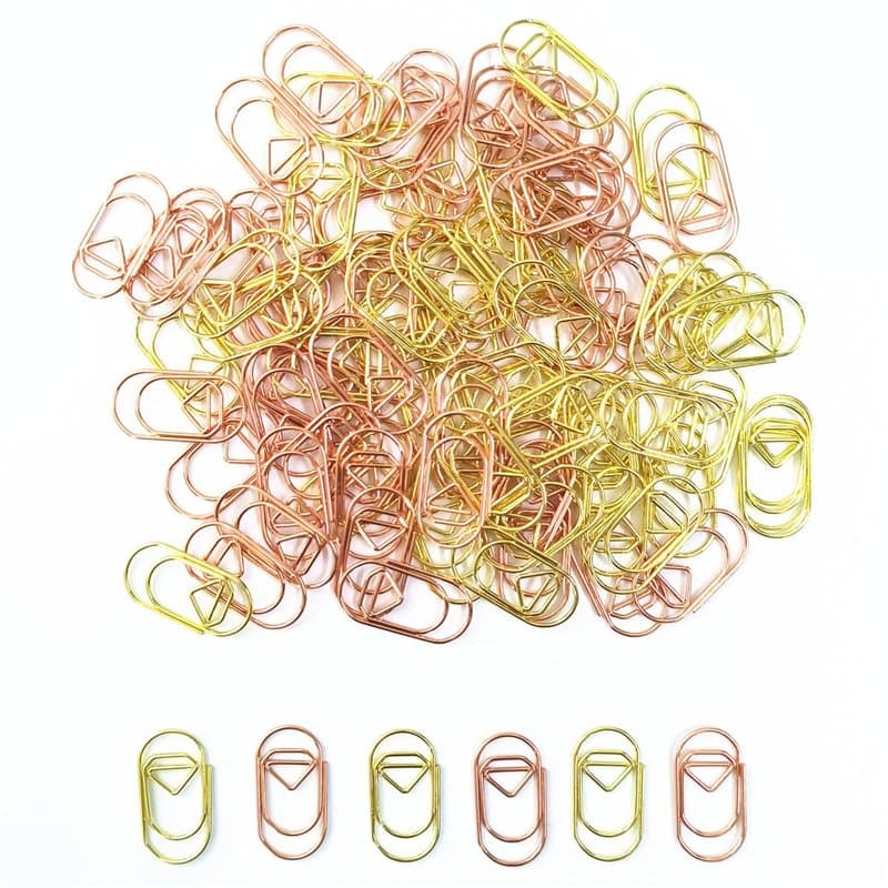SamHeng 100 Pièces Mini Diamant Trombones, Petit Métal Trombones de Bureau Marque-page Clips Mémo Pinces à Papier pour École Org