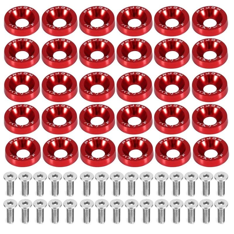 CLKE 30 Pcs Rondelle Anodisé,Rondelle Aluminium Anodisé Carénage avec Vis,Utilisé pour La Décoration du Cadre de Plaque d'Immatr