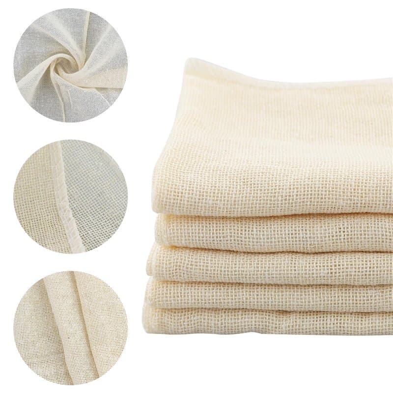 Lot de 5 tissus filtrants réutilisables, passoire en tissu mousseline pour cuisine, 50 x 50 cm, tissu pour fromage en coton, fil