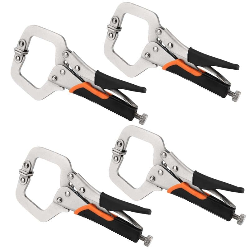 JEUIHAU Lot de 4 pince à étau soudage en métal, colliers de serrage en C de 15,2 cm en métal avec vis réglables et coussinets pi