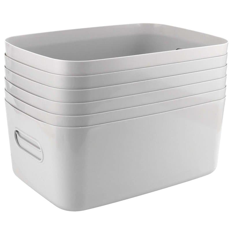JEUIHAU Lot de 6 grands paniers de rangement rectangulaires en plastique avec poignées, caisse rangement plastique avec poignée,