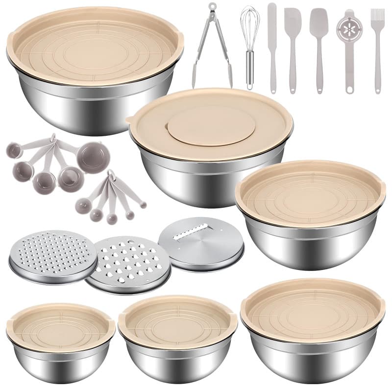 Luziyun Lot De 6 Saladier Cul De Poule Inox Saladier Avec Couvercle Empilables (6.5l, 4.1l, 2.5l, 2 L, 1.6l, 1.2l) Bol Inox Cuis