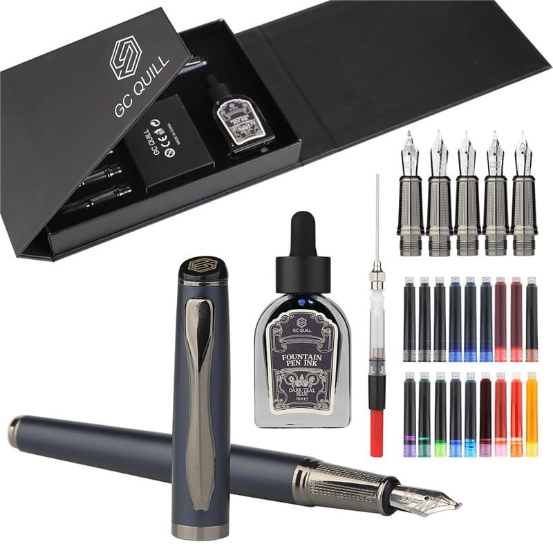 GC QUILL Ensemble de stylo-plume fantaisie comprenant 5 plumes, flacon d'encre, convertisseur de recharge d'encre et 18 cartouch