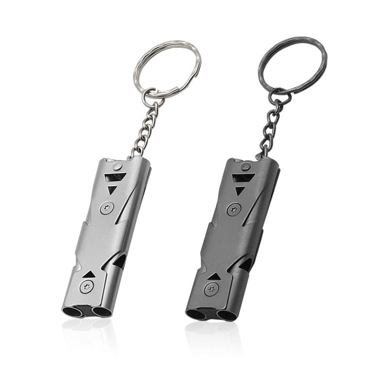 Lot de 2 sifflets d'urgence en acier inoxydable avec porte-clés, sifflet de sécurité, sifflet de survie en plein air, convient p