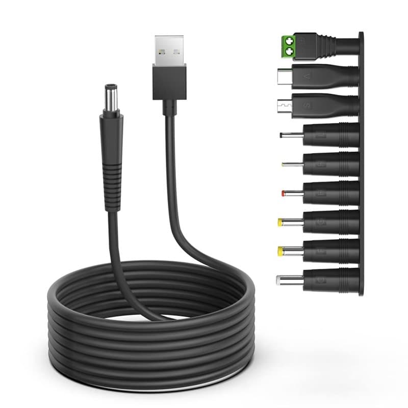 TAIFU 5V 9V 12V 17V 1A 2A 3A DC Connecteur Adaptateur de Cable to 5.5*2.1mm avec 7 Embouts 2.5*0.7/ 3.5*1.35/4.0*1.7/4.8*1.7/5,5