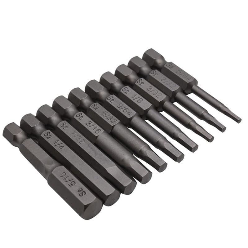 Fongmore 10pcs 50mm 1/4 pouce tige hexagonale S2 acier tête de tournevis hexagonale clé à main Allen jeu de forets 5/64-5/16 jeu