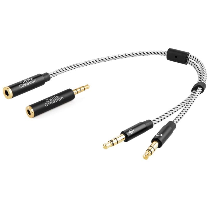 CableCreation Court Casque Mic Audio Y Splitter câble, 3,5 mm Femelle vers Dual 3.5 mm mâle Casque avec câble Audio Jack 3,5 mm