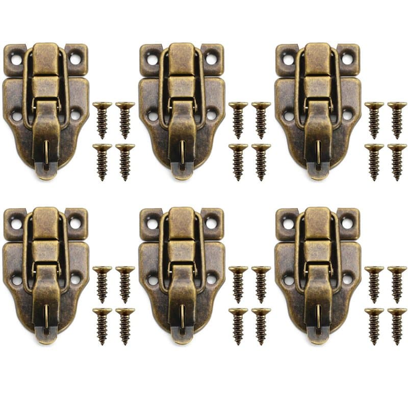 BOBOZHONG Fermoirs Boite Bois,6 PCS Fermeture Vintage Bronze Rétro Loquet de Fermeture Loquet à Bascule avec Vis Vintage avec Fe