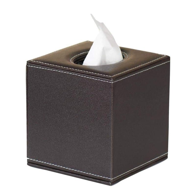 Boîte pour mouchoirs, Boîte à mouchoirs Mouchoir, Distributeur de Mouchoirs élégant pour lavabo et vasque, Cuir Marron Cube 13.5