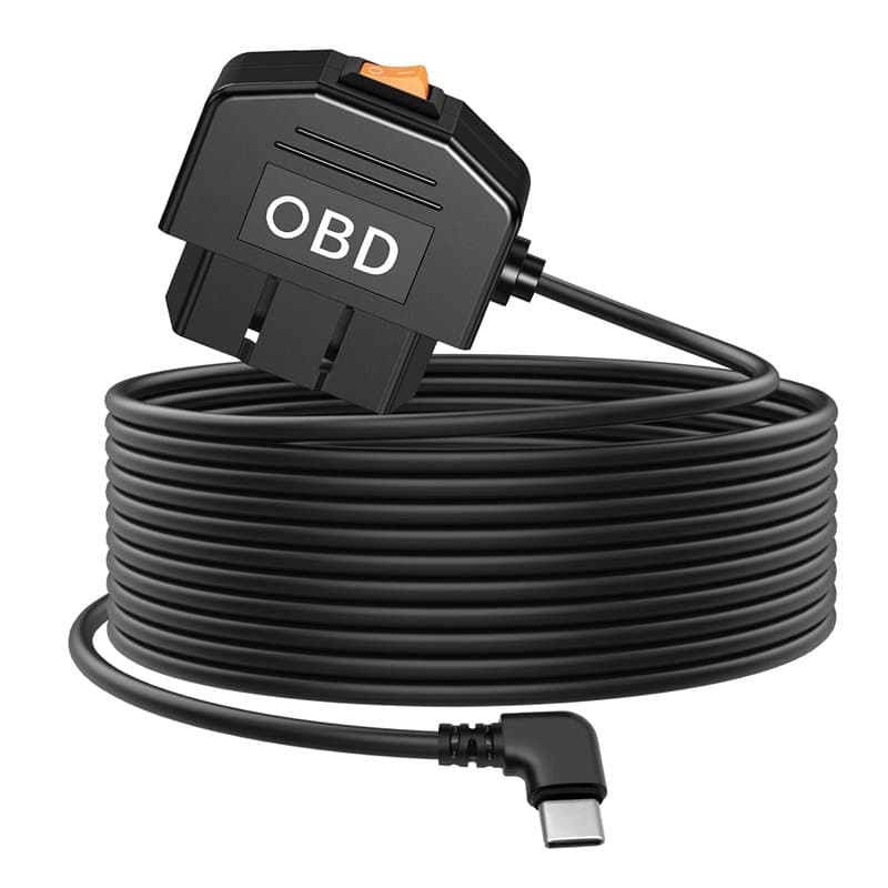 Hoembpn 3.5m Câble D'alimentation OBD pour Caméra Embarquée Type C OBD2,12V-36V Adaptateur de Kit Câblage Dashcam 90° USB C Conn