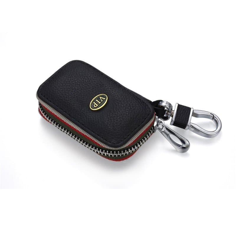 Yika VIP Mini pochette porte-clés en cuir véritable, pour télécommande de portière, fermeture Éclair