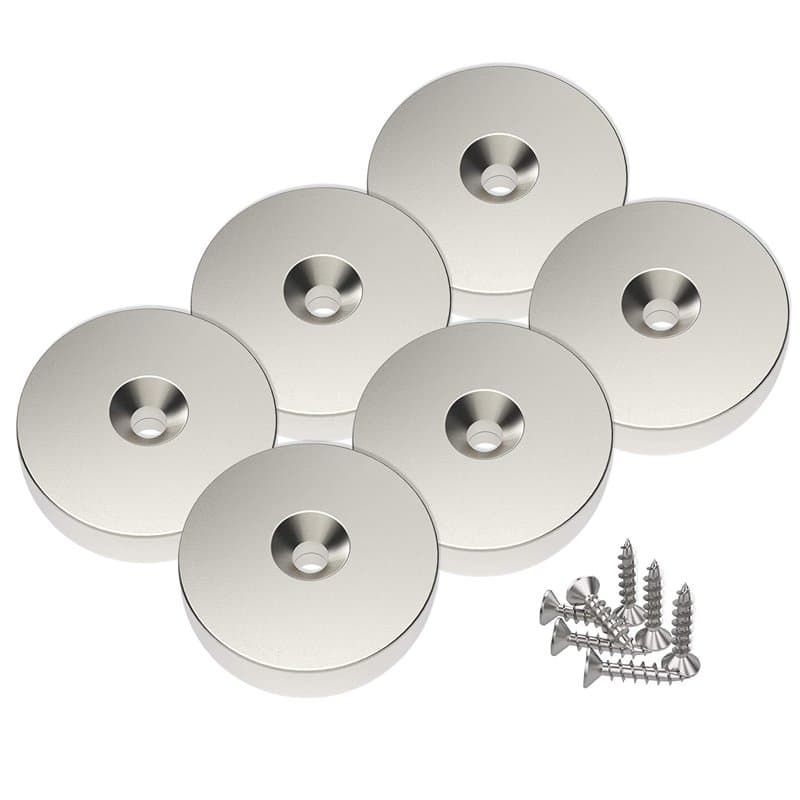 6 pièces Magnetpro Aimants en néodyme 25 x 4.5 mm, Trou fraisé, Force de 10 kg avec 6 vis