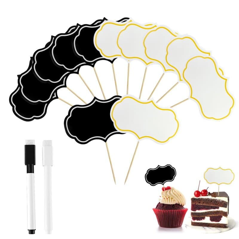 Drapeaux pour Buffet Cure Dent avec Drapeau, 48 Pièces Ètiquettes alimentaires avec 2 Marqueur, Etiquette Ardoise Alimentaire Fo