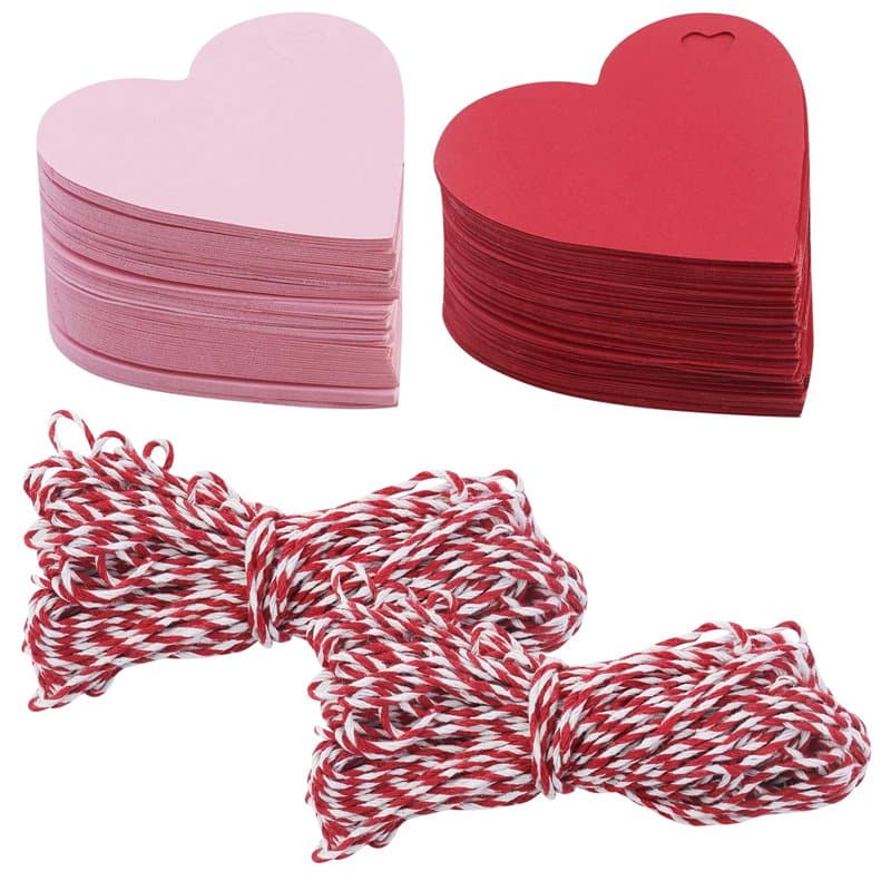 Lot de 220 étiquettes cadeaux en forme de cœur avec 2 cordes en coton pour vêtements, prix, artisanat (rouge, rose)