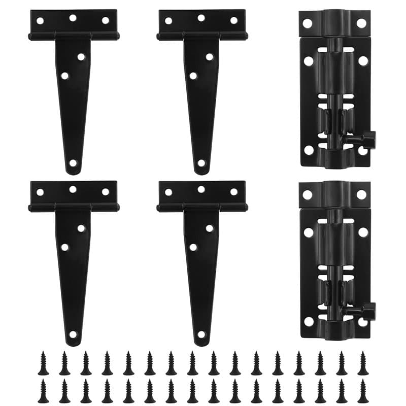 Lot de 4 charnières de porte en T robustes en forme de T avec 2 poignées de porte et vis assorties, charnières en T en métal pou