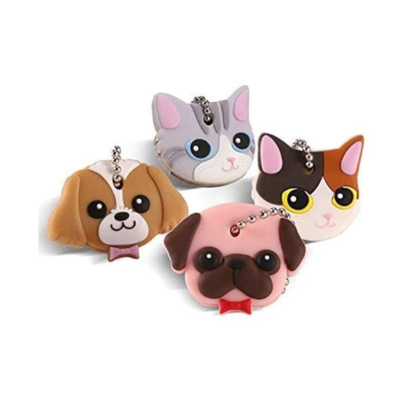 MaoNativey 4Pcs Etiquette Clef, Couvre-clé forme chien et chat Couvre-capuchon de Clé pour Identifier Facilement Les Clés de la